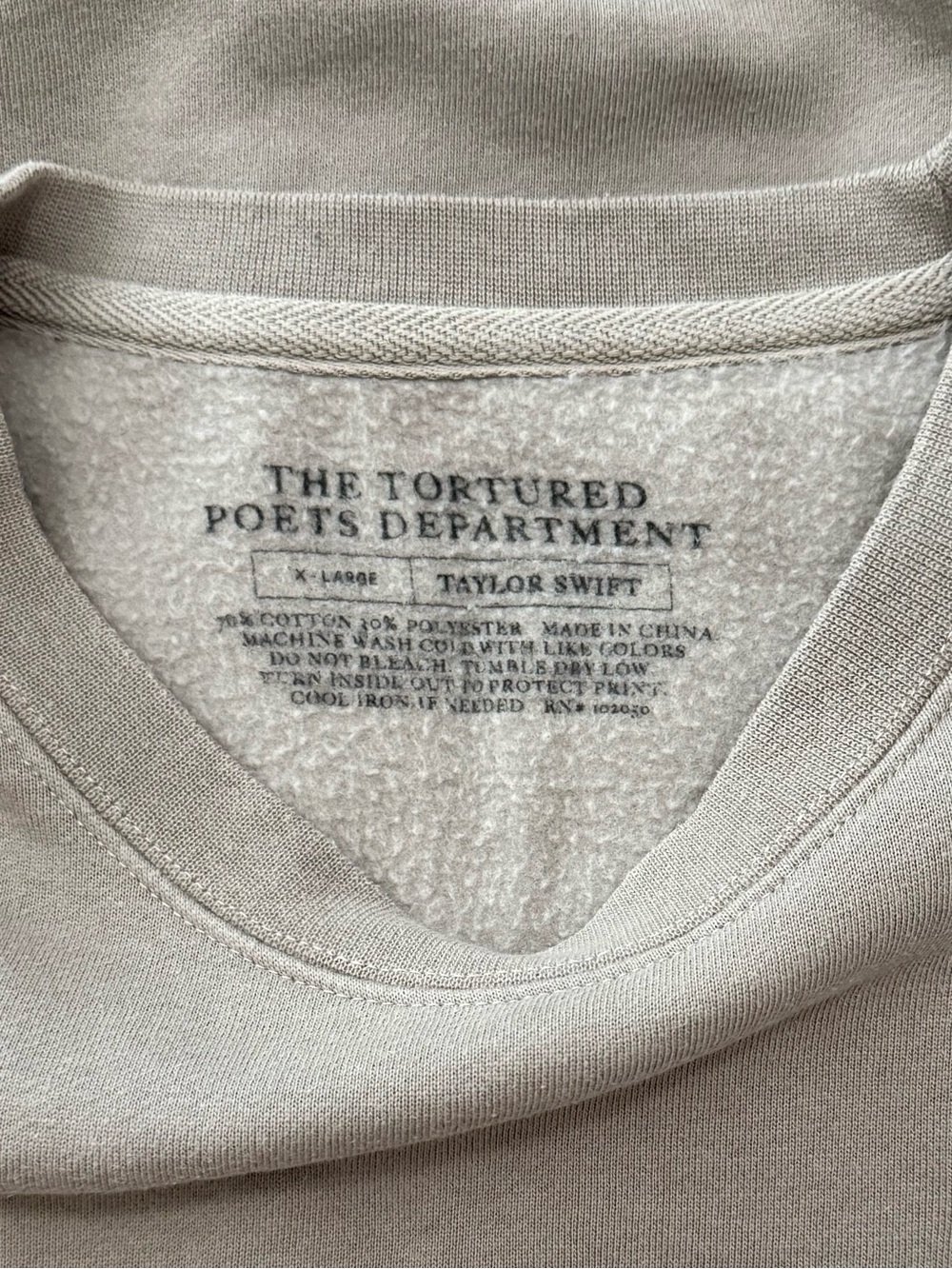 Taylor Swift TTPD The Tortured Poets Department Beige Crewneck size XL - Picture 5 of 5